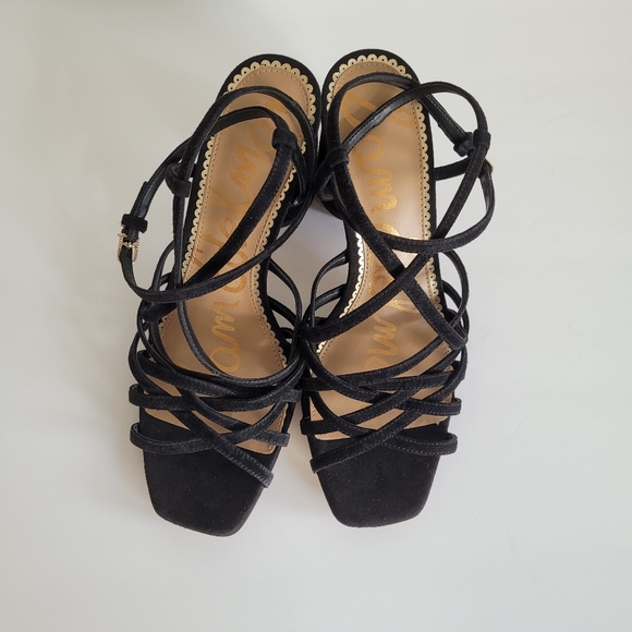 New SAM EDELMAN Daffodil Suede Leather Black Ankle Strap Heels - Picture 8 of 14